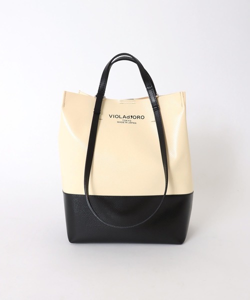 Jines（ジネス）の「VIOLAd′ORO(ヴィオラドーロ）/V-1381　2WAYハンドルターポリン素材☆超軽量トートBAG（トートバッグ・レディース・ブラック/カーキ/ホワイト×ブラック/イエロー系・FREE）」の2枚目の写真