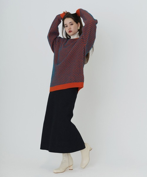 TINA：JOJUN（ティーナジョジュン）の「ユニセックス 柄編みニット TINA：JOJUN（ニット/セーター・レディース・グリーン/オレンジ・M）」の8枚目の写真