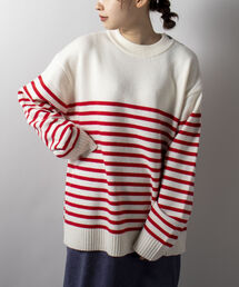 【GLOSTER/グロスター】マリンニットプルオーバー 肩ボタン パネルボーダー