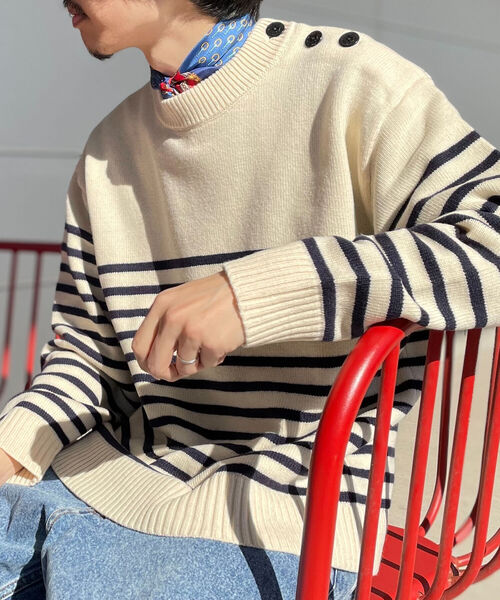 GLOSTER（グロスター）の「【GLOSTER/グロスター】マリンニットプルオーバー 肩ボタン パネルボーダー（ニット/セーター・メンズ・ホワイト系その他/ブルー系その他/レッド系その他・MEDIUM/LARGE）」の6枚目の写真