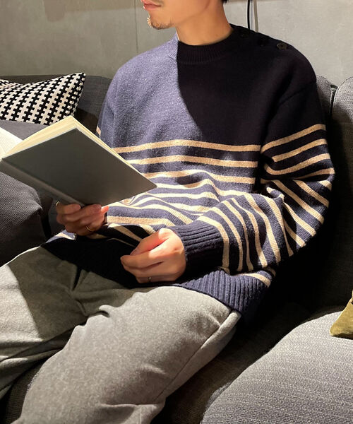 GLOSTER（グロスター）の「【GLOSTER/グロスター】マリンニットプルオーバー 肩ボタン パネルボーダー（ニット/セーター・メンズ・ホワイト系その他/ブルー系その他/レッド系その他・MEDIUM/LARGE）」の19枚目の写真