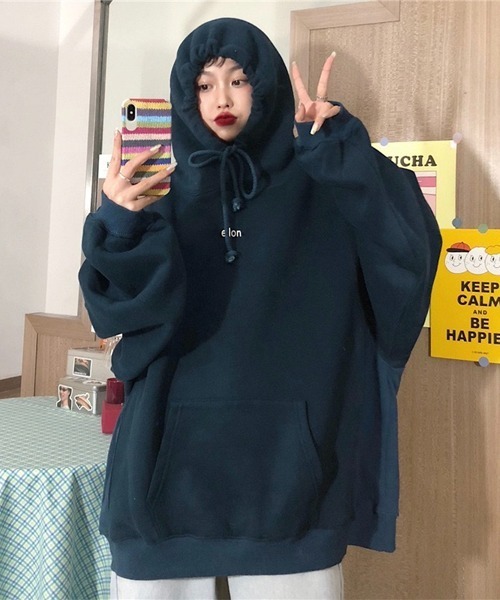 Chaco closet(チャコ クローゼット)の「ワンポイントプリントBIGパーカー(パーカー・レディース・ネイビー/グリーン/ブラウン・XL)」の9枚目の写真