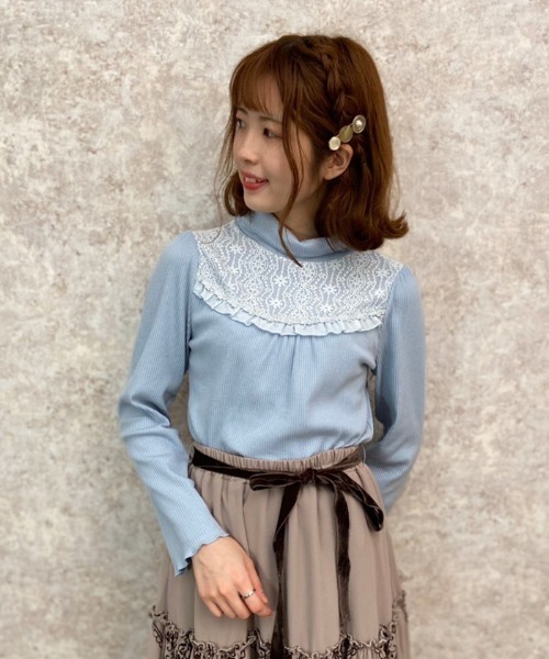 axes femme（アクシーズファム）の「レース切替リブタートル（Tシャツ 