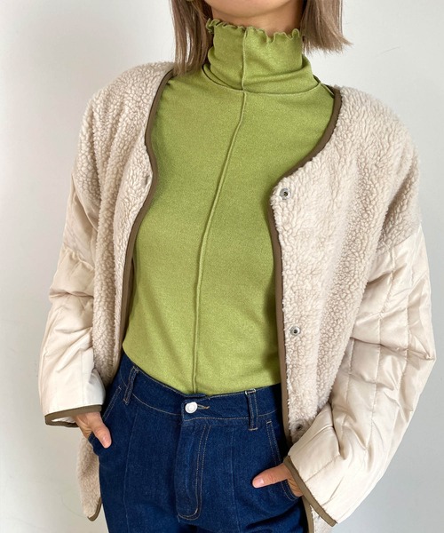 MLI'A(エムリア)の「ハイネックメロウカットトップス(Tシャツ/カットソー・レディース・オフホワイト/オレンジ/グリーン/ライトグリーン/ブラック・M)」の10枚目の写真