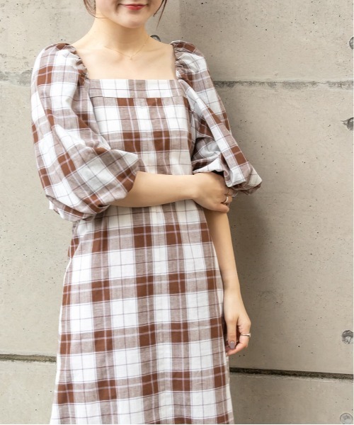 RANDA(ランダ)の「ボリュームスリーブマキシワンピース(ワンピース・レディース・チェック/カーキ/パープル・0/1)」の12枚目の写真