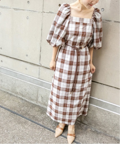 RANDA(ランダ)の「ボリュームスリーブマキシワンピース(ワンピース・レディース・チェック/カーキ/パープル・0/1)」の13枚目の写真