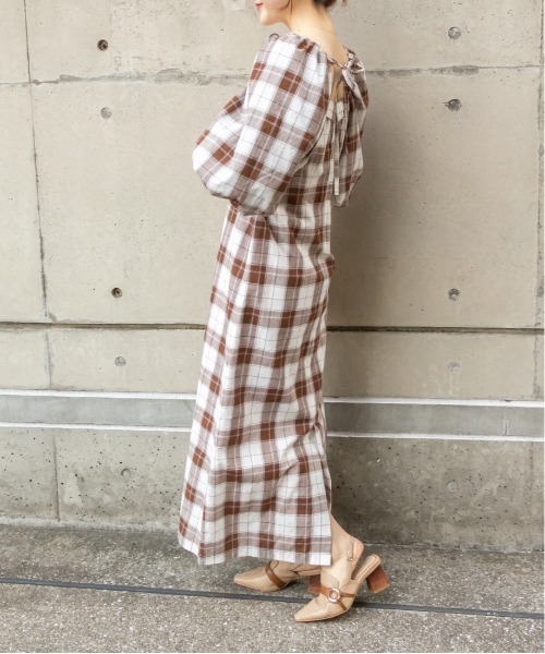 RANDA(ランダ)の「ボリュームスリーブマキシワンピース(ワンピース・レディース・チェック/カーキ/パープル・0/1)」の14枚目の写真