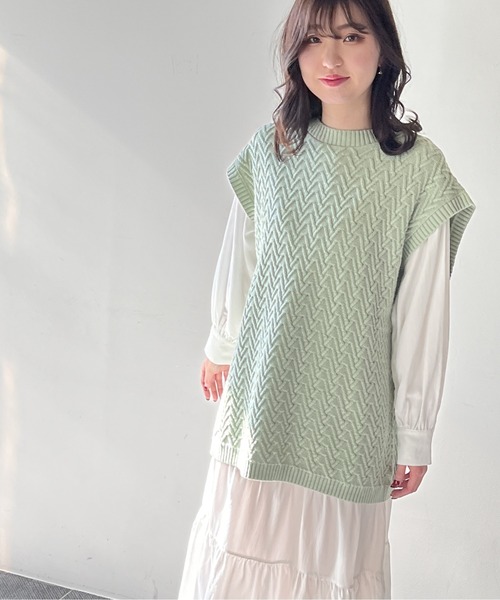 one way（ワンウェイ）の「BIGベスト付きティアードワンピース（ワンピース・レディース・ホワイト/ライトグリーン/ベージュ/ブラック・FREE）」の4枚目の写真