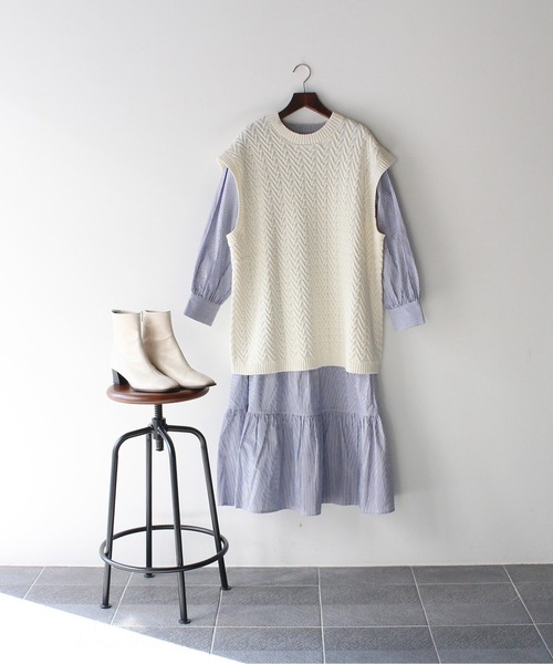 one way（ワンウェイ）の「BIGベスト付きティアードワンピース（ワンピース・レディース・ホワイト/ライトグリーン/ベージュ/ブラック・FREE）」の22枚目の写真