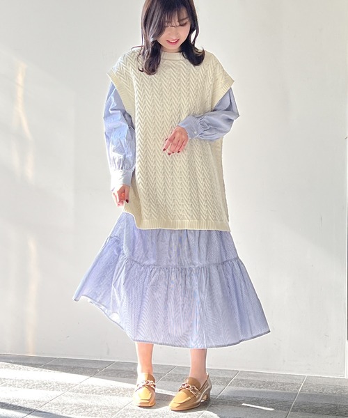 one way（ワンウェイ）の「BIGベスト付きティアードワンピース（ワンピース・レディース・ホワイト/ライトグリーン/ベージュ/ブラック・FREE）」の16枚目の写真