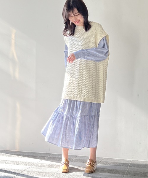 one way（ワンウェイ）の「BIGベスト付きティアードワンピース（ワンピース・レディース・ホワイト/ライトグリーン/ベージュ/ブラック・FREE）」の15枚目の写真