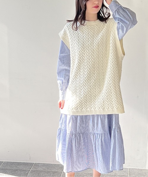 one way（ワンウェイ）の「BIGベスト付きティアードワンピース（ワンピース・レディース・ホワイト/ライトグリーン/ベージュ/ブラック・FREE）」の14枚目の写真