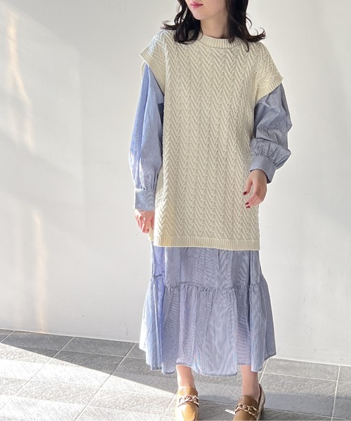 one way（ワンウェイ）の「BIGベスト付きティアードワンピース（ワンピース・レディース・ホワイト/ライトグリーン/ベージュ/ブラック・FREE）」の13枚目の写真