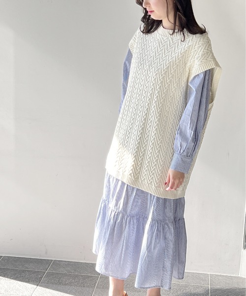 one way（ワンウェイ）の「BIGベスト付きティアードワンピース（ワンピース・レディース・ホワイト/ライトグリーン/ベージュ/ブラック・FREE）」の12枚目の写真