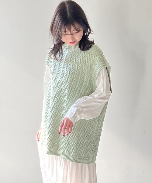 one way（ワンウェイ）の「BIGベスト付きティアードワンピース（ワンピース・レディース・ホワイト/ライトグリーン/ベージュ/ブラック・FREE）」の8枚目の写真