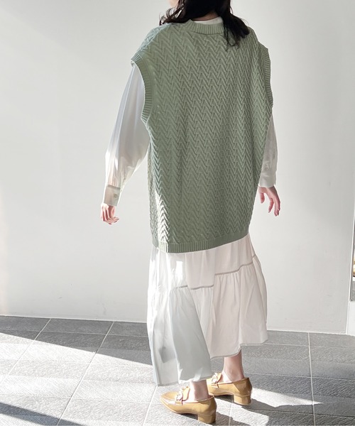 one way（ワンウェイ）の「BIGベスト付きティアードワンピース（ワンピース・レディース・ホワイト/ライトグリーン/ベージュ/ブラック・FREE）」の17枚目の写真