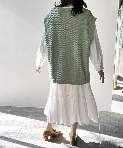 one way（ワンウェイ）の「BIGベスト付きティアードワンピース（ワンピース・レディース・ホワイト/ライトグリーン/ベージュ/ブラック・FREE）」の18枚目の写真