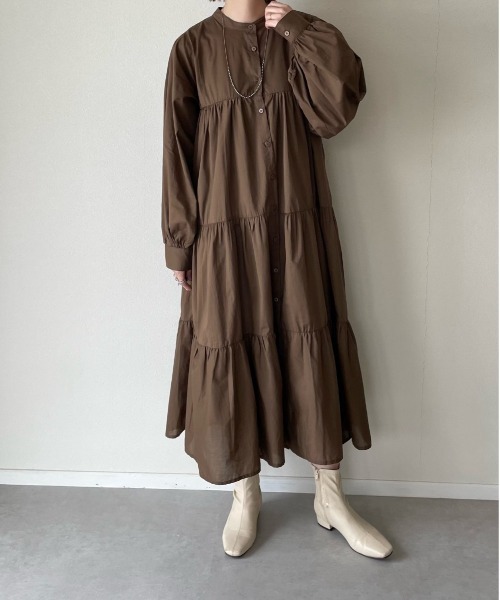 y/m by misato（イムバイミサト）の「ローンティアードワンピース（ワンピース・レディース・ブラウン/オフホワイト/イエロー・FREE）」の15枚目の写真