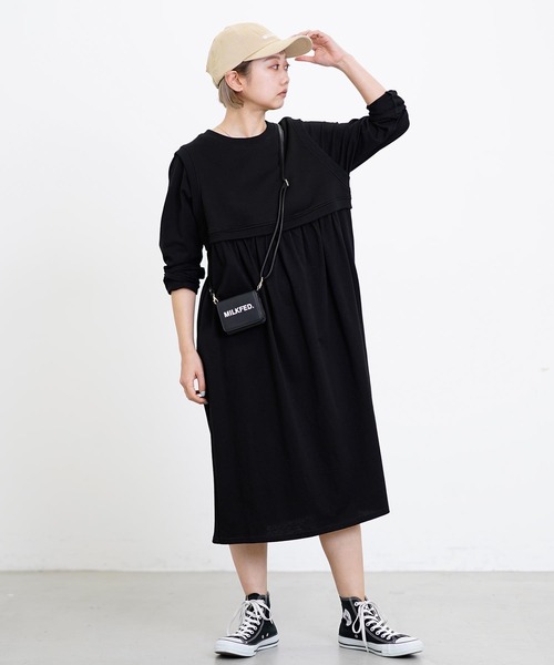 MILKFED.（ミルクフェド）の「LAYERED GATHERED DRESS（ワンピース・レディース・オフホワイト/ブラック/ライトグレー/ライトピンク・ONE SIZE）」の2枚目の写真