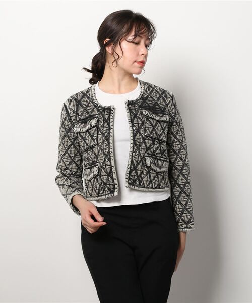 DIESEL（ディーゼル）の「レディース デニムジャケット アーガイル ノーカラー（デニムジャケット・レディース・インディゴブルー・X-SMALL/LARGE/SMALL/MEDIUM）」の2枚目の写真