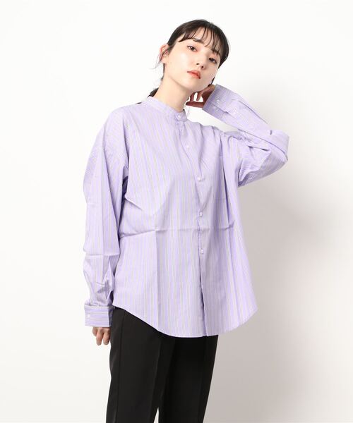 THISIS（ディスイズ）の「メンズライク ルーズフィット ブロード バンドカラーシャツ レディース（シャツ/ブラウス・レディース・ホワイト/ブラック/グレイッシュベージュ/グリーン/サックスブルー/ラベンダー/ブルー/イエロー/ホワイト系その他/ブラック系その他/グリーン系その他・MEDIUM/LARGE/X-LARGE）」の10枚目の写真
