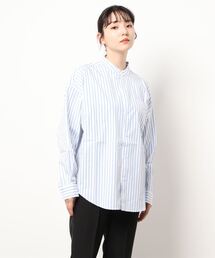 メンズライク ルーズフィット ブロード バンドカラーシャツ レディース