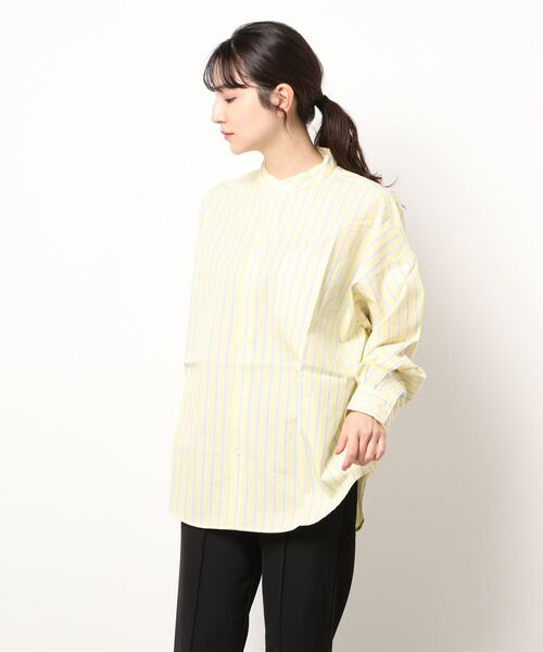 THISIS（ディスイズ）の「メンズライク ルーズフィット ブロード バンドカラーシャツ レディース（シャツ/ブラウス・レディース・ホワイト/ブラック/グレイッシュベージュ/グリーン/サックスブルー/ラベンダー/ブルー/イエロー/ホワイト系その他/ブラック系その他/グリーン系その他・MEDIUM/LARGE/X-LARGE）」の11枚目の写真