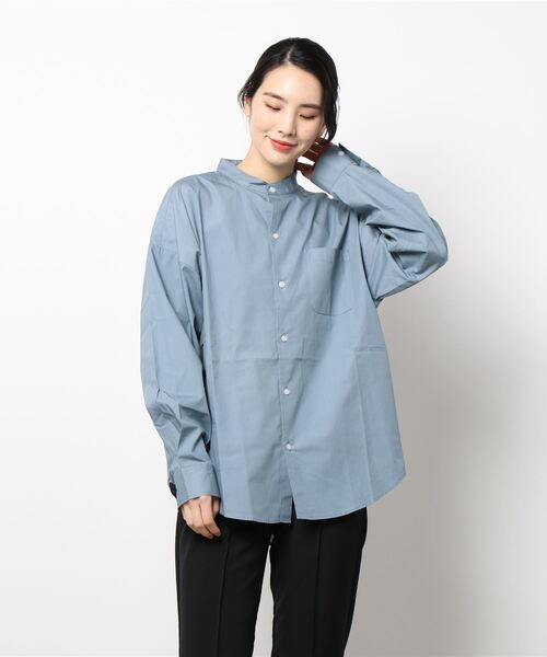THISIS（ディスイズ）の「メンズライク ルーズフィット ブロード バンドカラーシャツ レディース（シャツ/ブラウス・レディース・ホワイト/ブラック/グレイッシュベージュ/グリーン/サックスブルー/ラベンダー/ブルー/イエロー/ホワイト系その他/ブラック系その他/グリーン系その他・MEDIUM/LARGE/X-LARGE）」の14枚目の写真