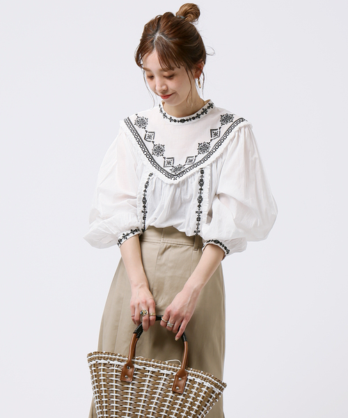 B.C STOCK(ベーセーストック)の「クロス刺繍ボイルブラウス◆(シャツ/ブラウス・レディース・ホワイト/ブラック/ホワイト系その他・FREE)」の11枚目の写真