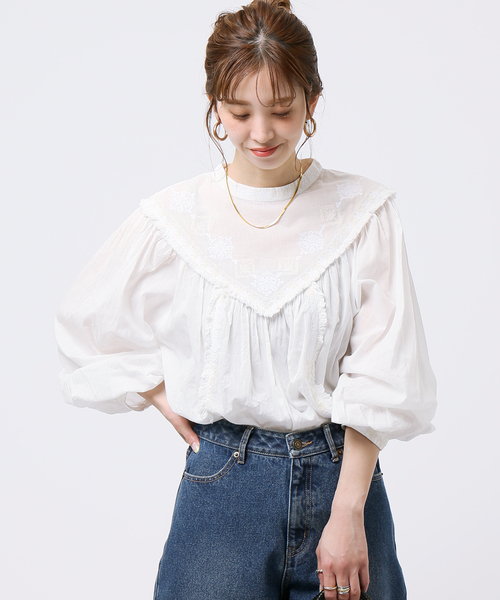 B.C STOCK(ベーセーストック)の「クロス刺繍ボイルブラウス◆(シャツ/ブラウス・レディース・ホワイト/ブラック/ホワイト系その他・FREE)」の17枚目の写真