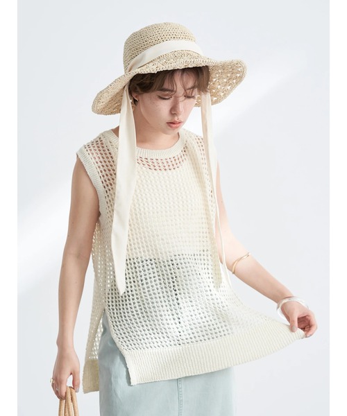 earth music&ecology（アースミュージックアンドエコロジー）の「リサイクルポリエステルブレンドメッシュベスト（ベスト・レディース・ブラウン/アイボリー/オリーブ・FREE）」の4枚目の写真