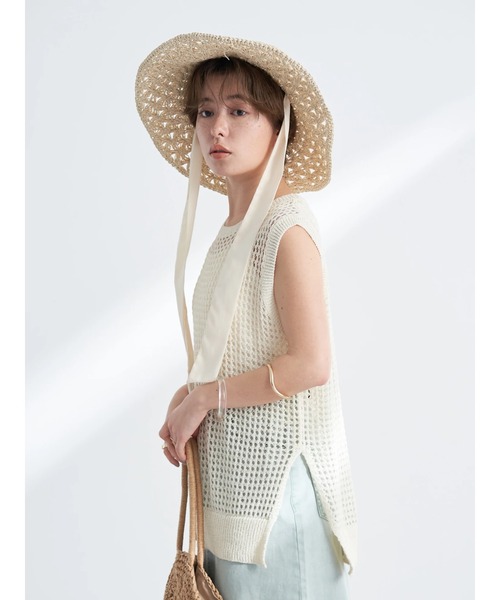 earth music&ecology（アースミュージックアンドエコロジー）の「リサイクルポリエステルブレンドメッシュベスト（ベスト・レディース・ブラウン/アイボリー/オリーブ・FREE）」の5枚目の写真