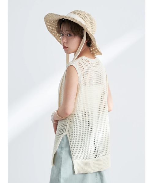 earth music&ecology（アースミュージックアンドエコロジー）の「リサイクルポリエステルブレンドメッシュベスト（ベスト・レディース・ブラウン/アイボリー/オリーブ・FREE）」の6枚目の写真