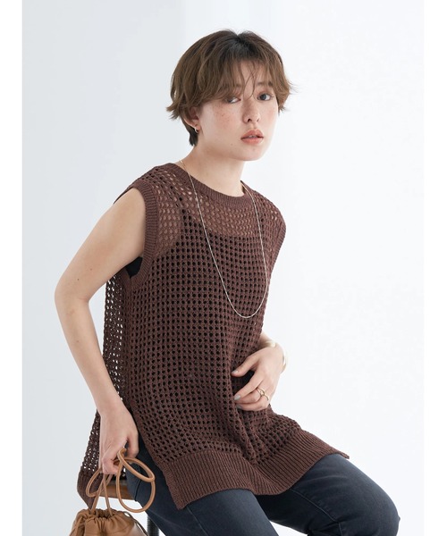 earth music&ecology（アースミュージックアンドエコロジー）の「リサイクルポリエステルブレンドメッシュベスト（ベスト・レディース・ブラウン/アイボリー/オリーブ・FREE）」の11枚目の写真