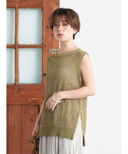 earth music&ecology（アースミュージックアンドエコロジー）の「リサイクルポリエステルブレンドメッシュベスト（ベスト・レディース・ブラウン/アイボリー/オリーブ・FREE）」の14枚目の写真