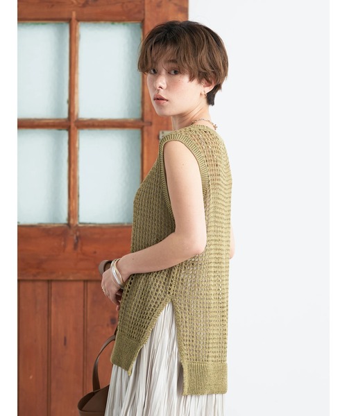 earth music&ecology（アースミュージックアンドエコロジー）の「リサイクルポリエステルブレンドメッシュベスト（ベスト・レディース・ブラウン/アイボリー/オリーブ・FREE）」の16枚目の写真