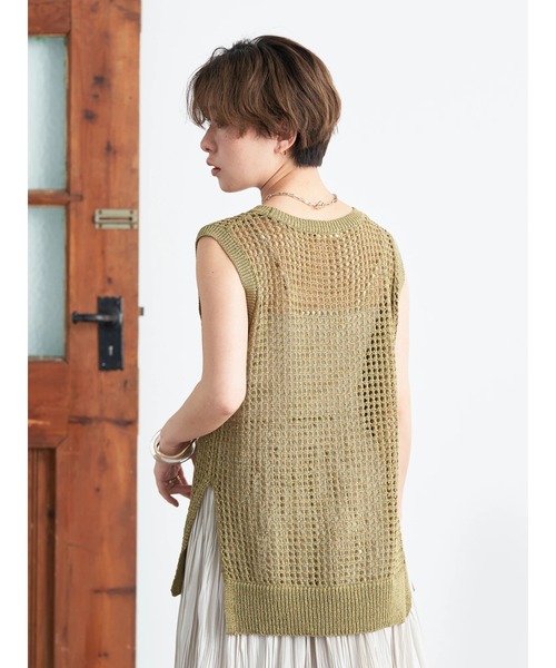 earth music&ecology（アースミュージックアンドエコロジー）の「リサイクルポリエステルブレンドメッシュベスト（ベスト・レディース・ブラウン/アイボリー/オリーブ・FREE）」の17枚目の写真