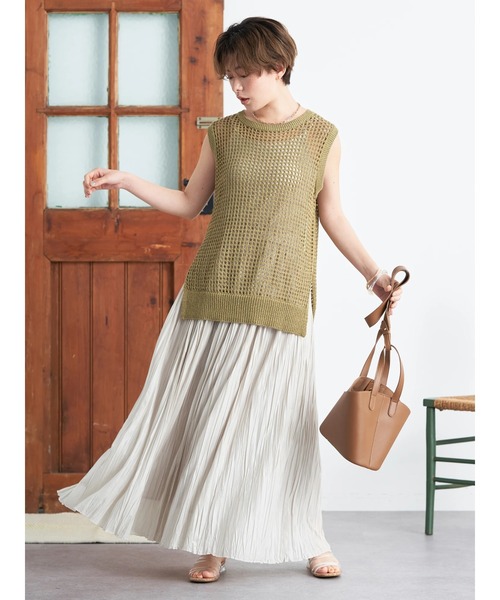 earth music&ecology（アースミュージックアンドエコロジー）の「リサイクルポリエステルブレンドメッシュベスト（ベスト・レディース・ブラウン/アイボリー/オリーブ・FREE）」の18枚目の写真