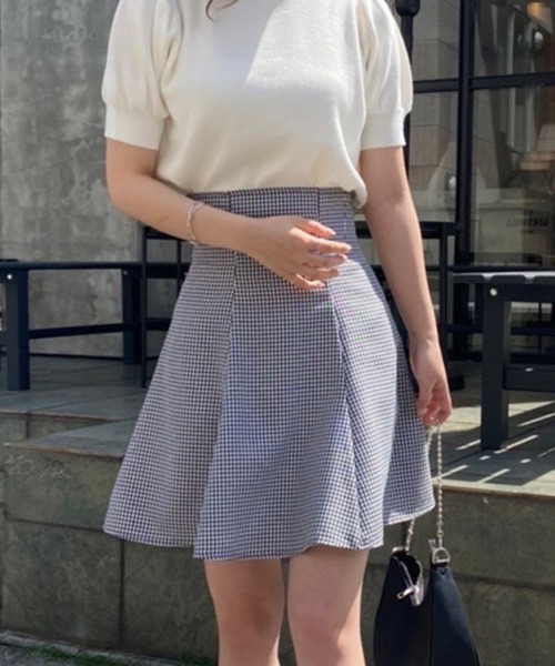 one after another NICE CLAUP（ワンアフターアナザーナイスクラップ）の「バックレースアップフレアミニスカート（スカート・レディース・ホワイト系その他/ブラック/インディゴブルー/チェック・FREE）」の4枚目の写真