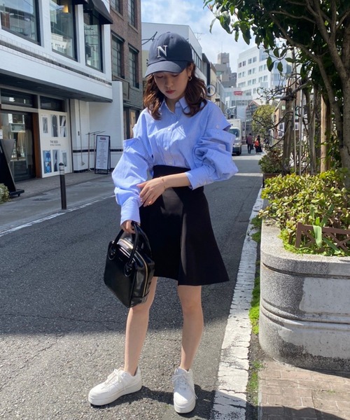 one after another NICE CLAUP（ワンアフターアナザーナイスクラップ）の「バックレースアップフレアミニスカート（スカート・レディース・ホワイト系その他/ブラック/インディゴブルー/チェック・FREE）」の7枚目の写真