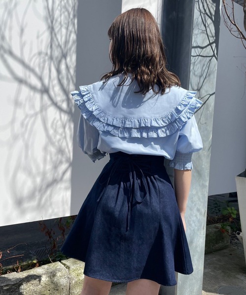 one after another NICE CLAUP（ワンアフターアナザーナイスクラップ）の「バックレースアップフレアミニスカート（スカート・レディース・ホワイト系その他/ブラック/インディゴブルー/チェック・FREE）」の17枚目の写真