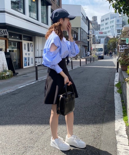 one after another NICE CLAUP（ワンアフターアナザーナイスクラップ）の「バックレースアップフレアミニスカート（スカート・レディース・ホワイト系その他/ブラック/インディゴブルー/チェック・FREE）」の8枚目の写真