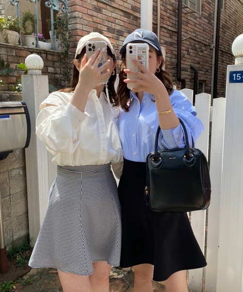 one after another NICE CLAUP（ワンアフターアナザーナイスクラップ）の「バックレースアップフレアミニスカート（スカート・レディース・ホワイト系その他/ブラック/インディゴブルー/チェック・FREE）」の10枚目の写真