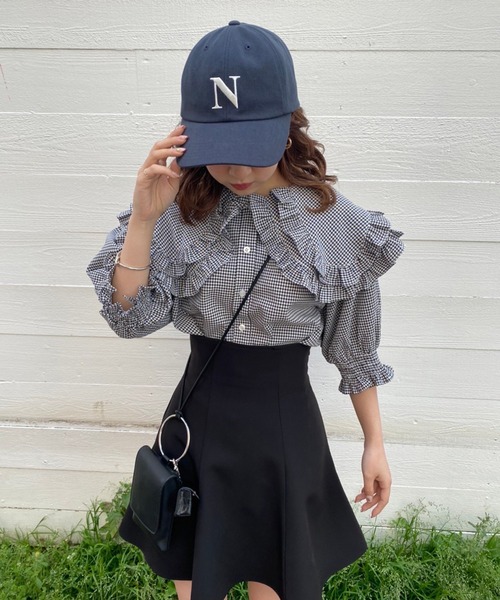 one after another NICE CLAUP（ワンアフターアナザーナイスクラップ）の「バックレースアップフレアミニスカート（スカート・レディース・ホワイト系その他/ブラック/インディゴブルー/チェック・FREE）」の14枚目の写真