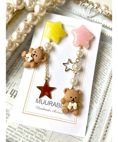 tone(トーン)の「【MUURABBTI】ミルキー星とくまちゃんの星屑ピアス(MA)(ピアス(両耳用)・レディース・イエロー系その他/グリーン系その他・FREE)」の5枚目の写真