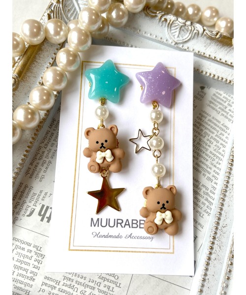 tone(トーン)の「【MUURABBTI】ミルキー星とくまちゃんの星屑ピアス(MA)(ピアス(両耳用)・レディース・イエロー系その他/グリーン系その他・FREE)」の4枚目の写真