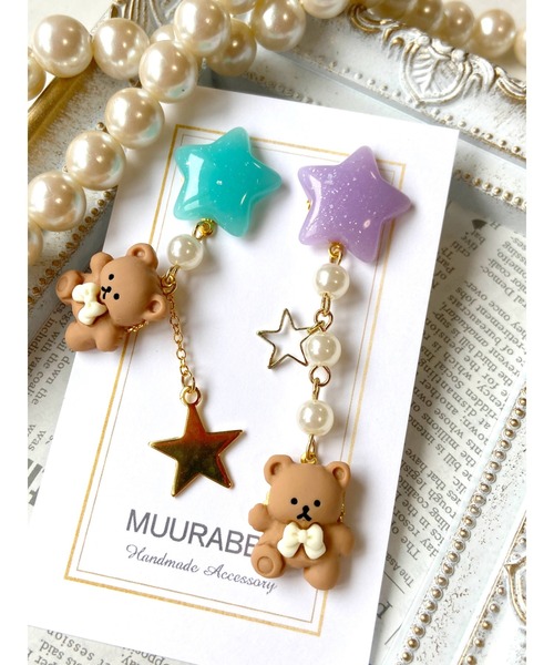 tone(トーン)の「【MUURABBTI】ミルキー星とくまちゃんの星屑ピアス(MA)(ピアス(両耳用)・レディース・イエロー系その他/グリーン系その他・FREE)」の6枚目の写真