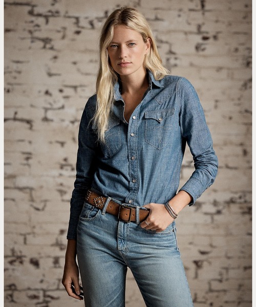 RRL（ダブル アール エル）の「インディゴ シャンブレー ウエスタン