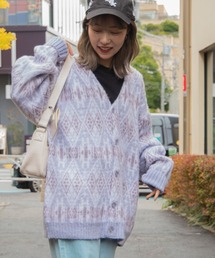 WEGO/モヘアライク総柄BIGカーディガン