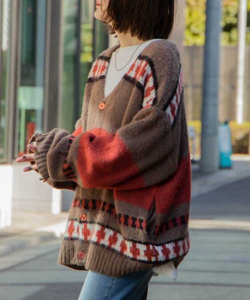 WEGO/モヘアライク総柄BIGカーディガン（カーディガン/ボレロ）｜WEGO